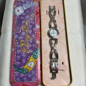 Brighton Temple City Watch Silver Plated Bow Design & Tin Needs New Battery